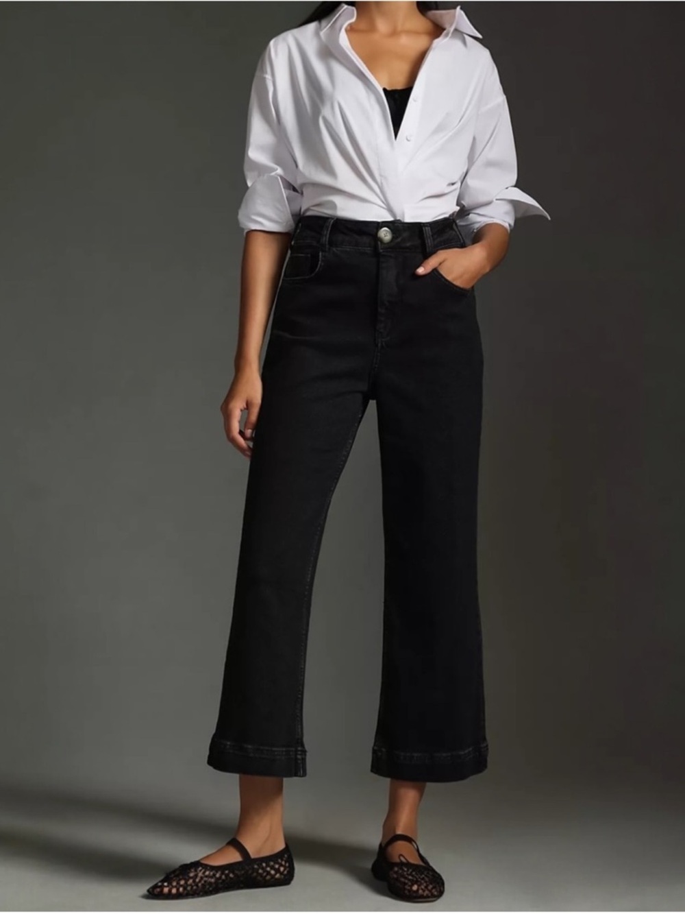 Anthropologie Pilcro The Skipper High-Rise Crop Wide-Leg Jeans Size 28 Black